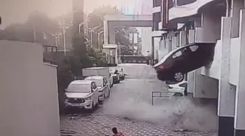 Shocking CCTV Footage Captures Car Falling From First-Floor Parking in Pune